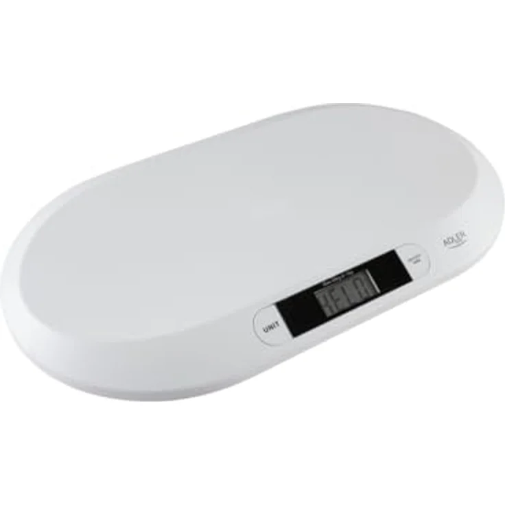 ADLER EUROPE AD 8139 Baby-Waage bis 20 kg, LCD-Display mit Hintergrundbeleuchtung, Haltefunktion, Tara-Funktion, Präzision 0,01 kg, Plattform 56x26 cm, Weiß – Bild 4