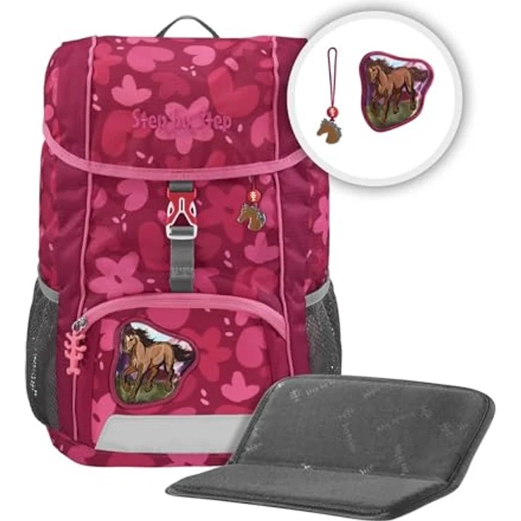 Step by Step Rucksack-Set Kid „Wild Horse Nora“, ergonomischer Mini-Ranzen in rosa-rot mit Sitzkissen und höhenverstellbarem Brustgurt, für Kindergarten und Freizeit, 13 l – Bild 2