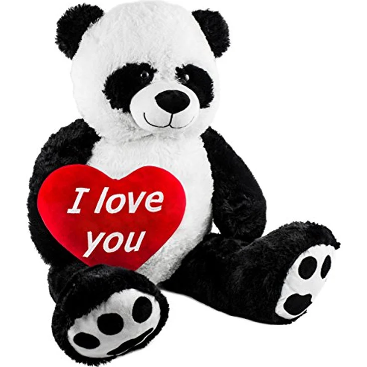 BRUBAKER XXL Panda 100 cm groß mit I Love You Herz Stickerei, Schwarz-Weiß Kuscheltier Teddybär – Bild 1