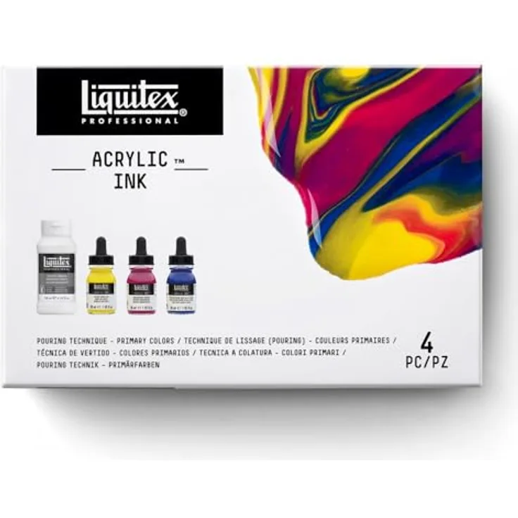 Liquitex Ink Professional Acryltusche Set, hochpigmentierte, lichtechte flüssige Acrylfarbe für Kalligraphie und Airbrush, 3 Farben à 30 ml, Primärfarben