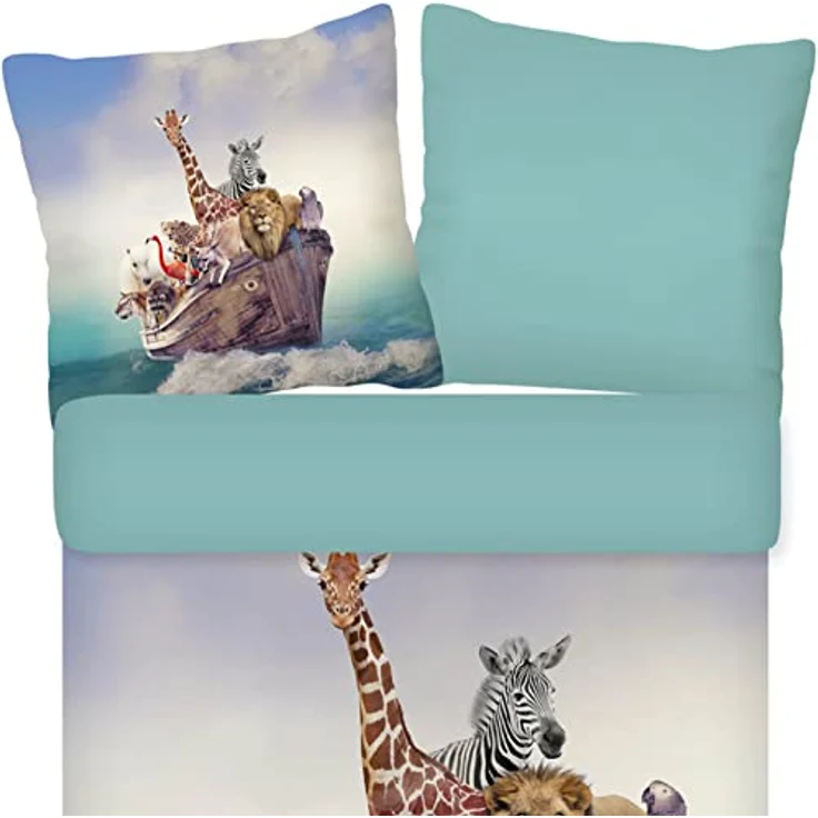 ESPiCO Bettwäsche Trendy Bedding Arche Noah Löwe Tiger Giraffe Pferd Vögel Känguru Leopard Renforcé, 135x200 cm – Bild 2