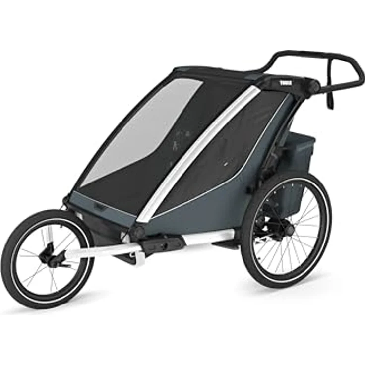 Thule Chariot Cross 2 Double, Fahrradkinderanhänger mit flexibler Nutzung, 5-Punkt-Gurtsystem, verstellbarer Federung, Regenverdeck und Sonnenblende – Bild 5