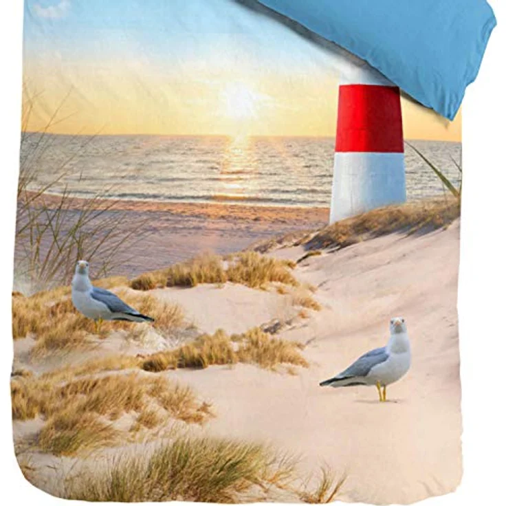 ESPiCO Wende Bettwäsche Sleep and Dream Leuchtturm Bunt Strand Möwe Sturmmöwe Vögel Ostsee Nordsee Sonnenuntergang Düne Renforcé, Größe:135 cm x 200 cm – Bild 3