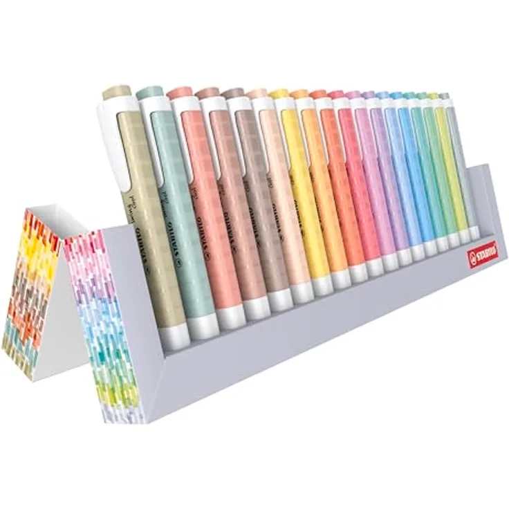 STABILO Textmarker swing cool NatureCOLORS - Tischset mit 18 verschiedenen Farben, Anti-Dry-Out-Technology, 2 Strichstärken