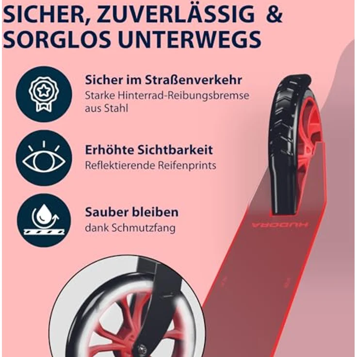 Hudora Scooter 14452 Up 200, höhenverstellbar, Alu-Leichtbauweise, 200mm Rollen, rot – Bild 6