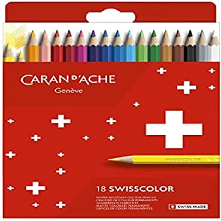 Caran d'Ache Swisscolor Karton Etui mit 18 wasserfesten Farbstiften, bunt, os, 7630002343329