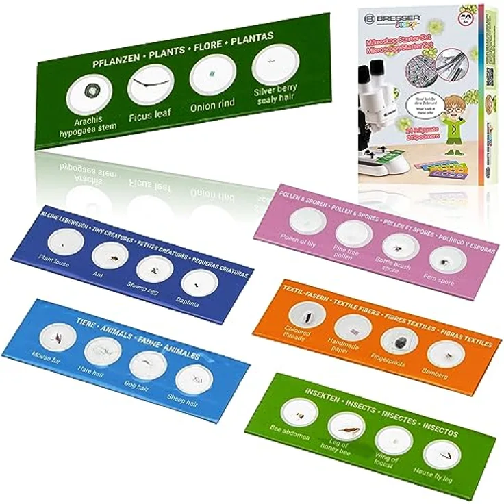 Bresser Junior Mikroskop Experimentier-Set mit 24 Dauerpräparaten zu Tieren, Pflanzen, Insekten, Fasern und Pollen - Preisvergleich