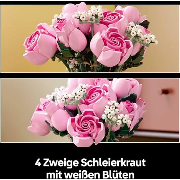 LEGO Botanicals Rosa Rosenstrauß 10374, Kunstblumen Modellbau Set mit 12 Rosen & 4 Zweigen Schleierkraut für kreative Deko im Zuhause oder Büro – Bild 5
