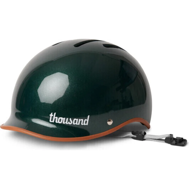 Thousand Fahrradhelm für Erwachsene – Heritage 2.0 Collection - British Racing Green Medium, Urbaner Stadthelm mit Diebstahlsicherung und Veganer Lederoptikriemen