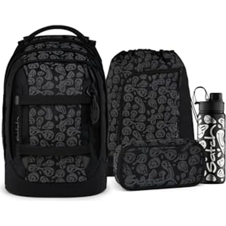 Satch Pack Set 4-teilig, ergonomischer Schulrucksack mit 30L Stauraum, Schlamperbox, Trinkflasche und Sportbeutel für die 5. Klasse