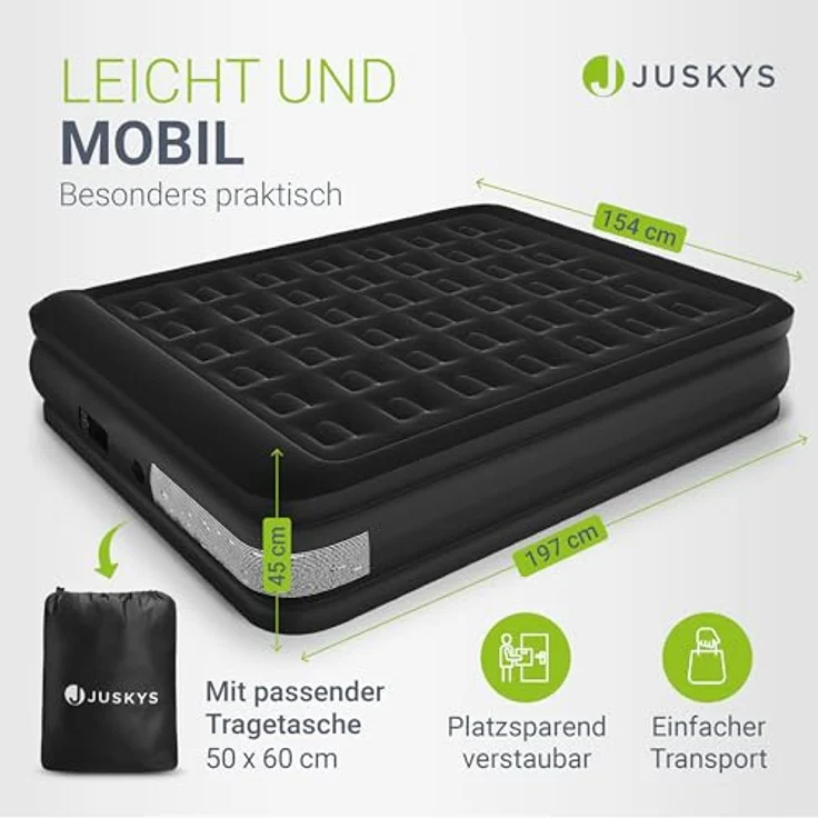 Juskys Luftmatratze Sapri L, Doppel-Luftbett, selbstaufblasend, wasserdicht, inkl. Pumpe, Schwarz – Bild 4