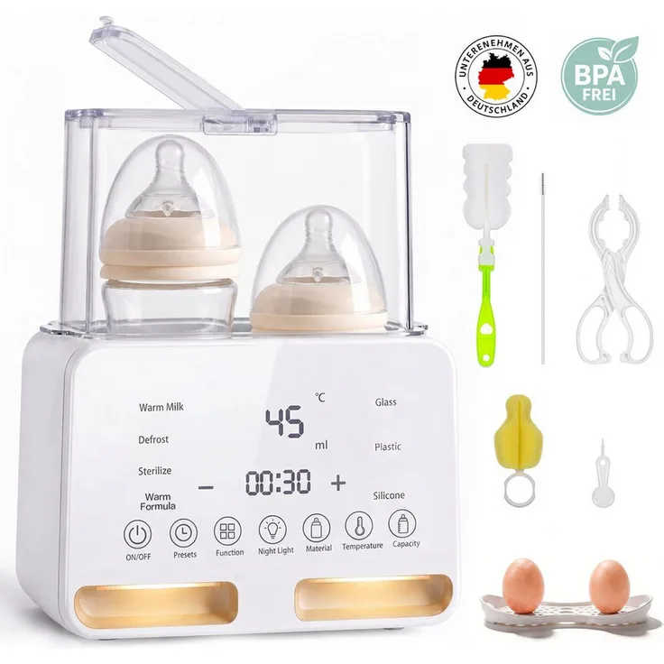 SWGOTA Babyflaschenwärmer 2026, 12-in-1 Sterilisator mit PTC-Schnellheizung, 48H Warmhaltetechnologie, Nachtlicht, 1-24H Timer, BPA-frei für 30–300 ml