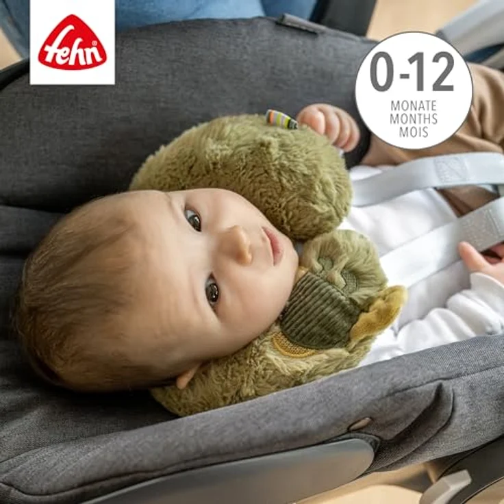 Fehn Nackenstütze Chamäleon, Ergonomisches Nackenkissen mit Tierapplikation, stützt und entlastet in Auto, Babyschale oder Kinderwagen, 24 x 22 cm, waschbar bei 30°C – Bild 4