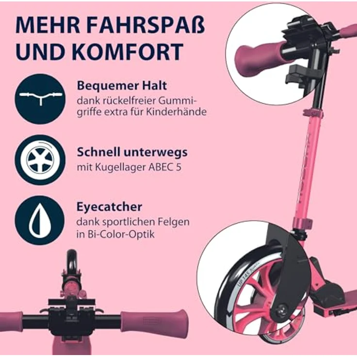 Hudora Cityroller Up 145 Junior, höhenverstellbar, klappbar, für Kids ab 3 Jahren, bis 60kg, rutschfeste Trittfläche – Bild 3