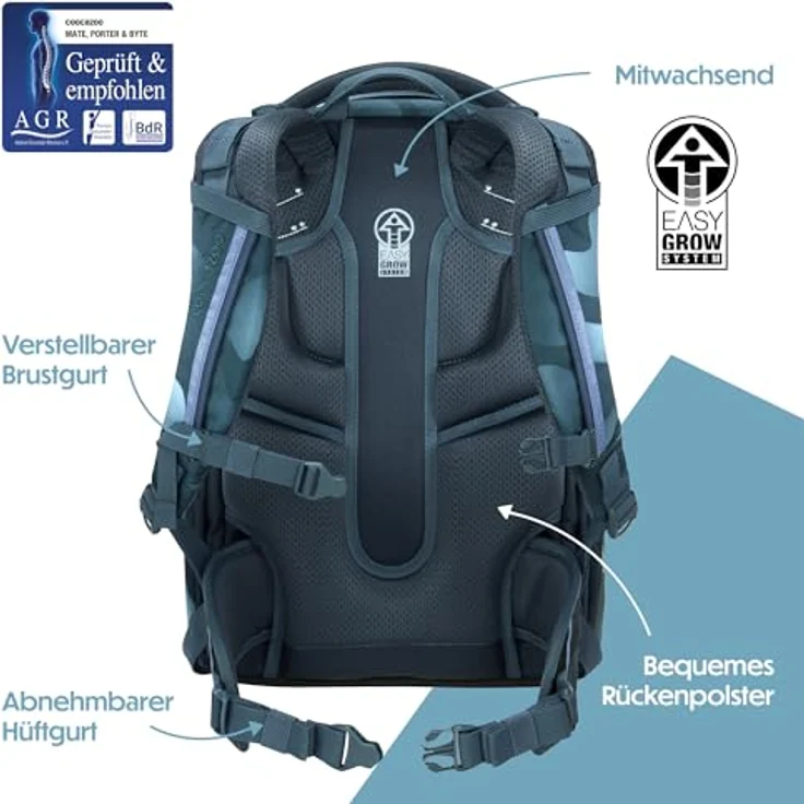 coocazoo Schulrucksack Mate - 44 cm, ergonomisch mit 30 Litern Volumen, Farbe Aqua Flow – Bild 4