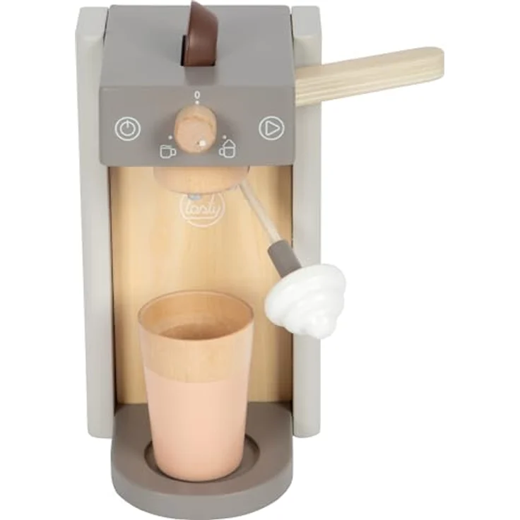 small Foot Kaffeemaschinen-Set grau „Tasty“, Holzspielzeug mit Kaffeecoins und Milchschaumhauben, Zubehör für die Spielküche, für Kinder ab 3 Jahren – Bild 2