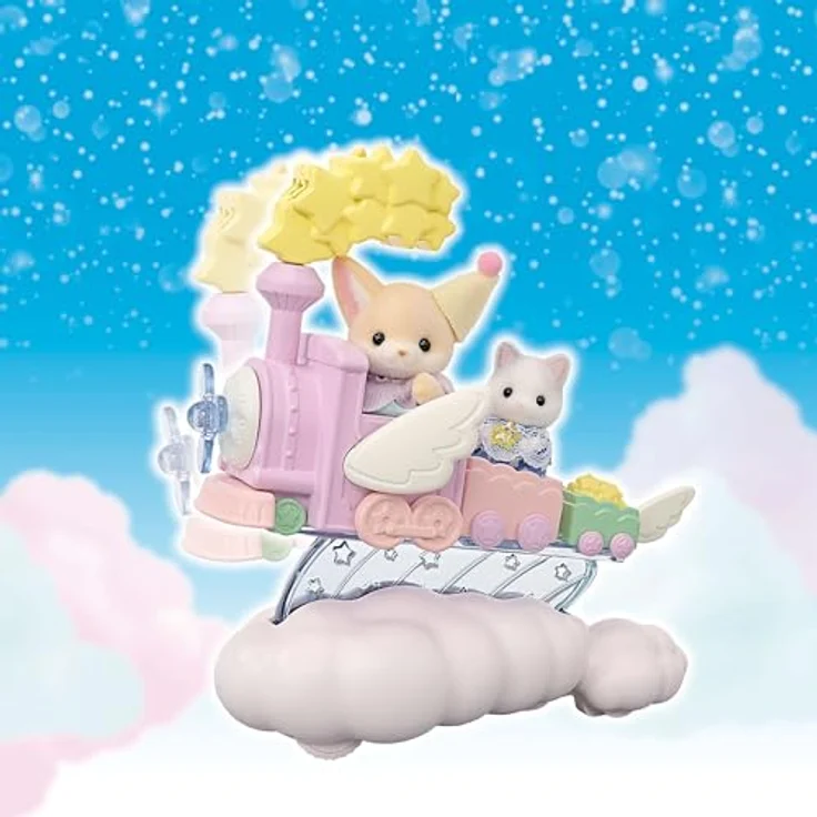 Sylvanian Families Magisches Luftschiff mit Milchkatzen-Babyfigur, inklusive beweglicher Figuren und Kombinationsmöglichkeit mit Regenbogenzug – Bild 7