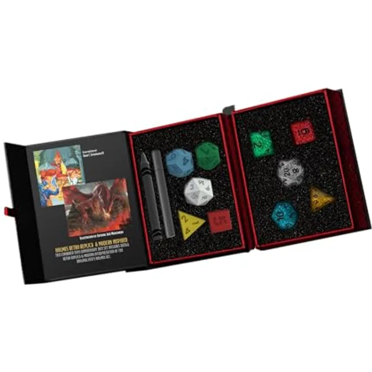 FanRoll D&D Würfel-Set 50. Hochzeitstag, Vintage-Reproduktion und modernes Set mit rotem Drachen-Etui