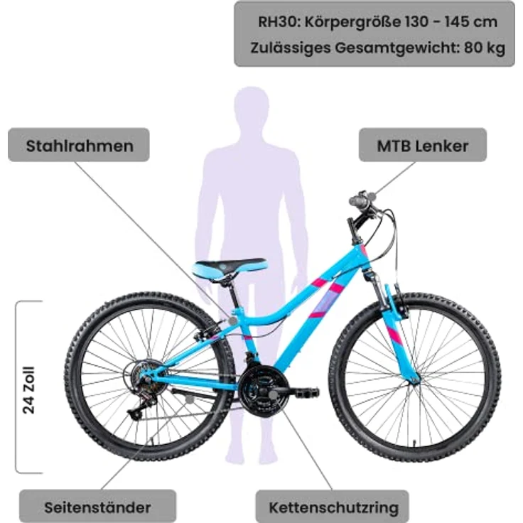 Galano GA20 Mountainbike 24 Zoll Jungen Mädchen Fahrrad für Jugendliche in blau - 21 Gänge, ab 8 Jahre, MTB Hardtail mit Federgabel – Bild 2