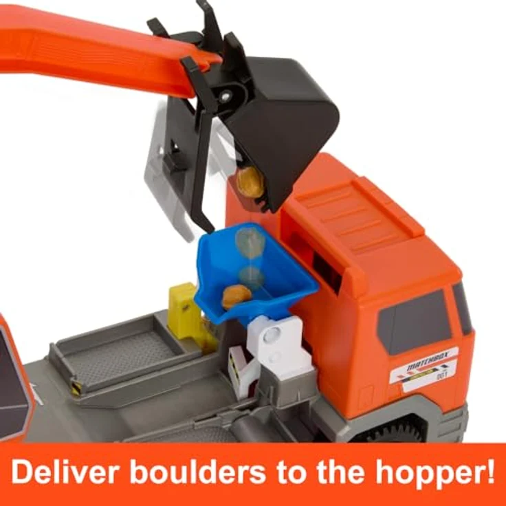 Matchbox Action Drivers Transforming Excavator, Spielzeug-Baulastwagen mit Bohrstation, Kran, Felsentrichter und Muldenkipper im Maßstab 1:64, HPD64 – Bild 4