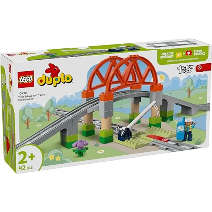 LEGO DUPLO Town 10426 Eisenbahnbrücke und Schienen – Erweiterungsset Bausatz mit 42 Teilen, interaktiven Funktionen und Techniker, mehrfarbig – Bild 10