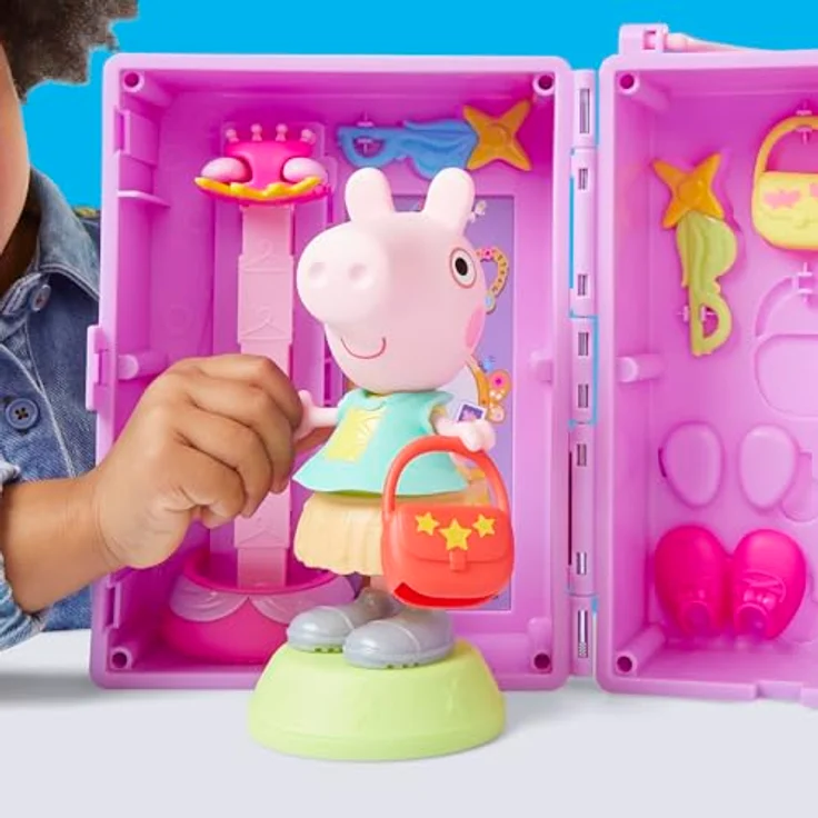 Hasbro Peppa Pig Peppas Anziehspaß-Kleiderschrank, Spielset mit 15 cm Peppa Figur, 14 Accessoires, drehbarem Ständer und Aufklebern,für Kinder ab 3 Jahren – Bild 3
