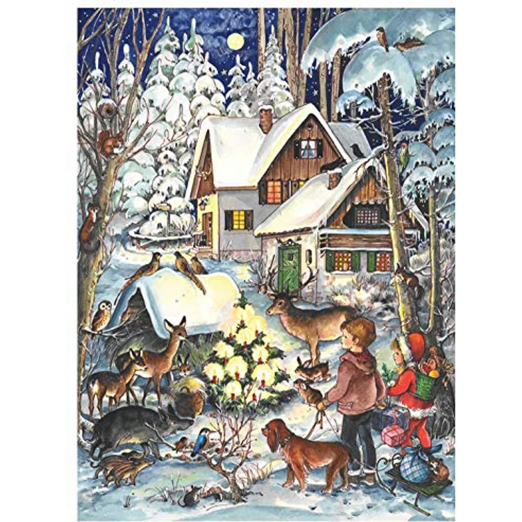 Richard Sellmer Verlag Nostalgischer Adventskalender "Winter bei den Tieren" mit Glitzer, A4 Format, Made in Germany – Bild 1