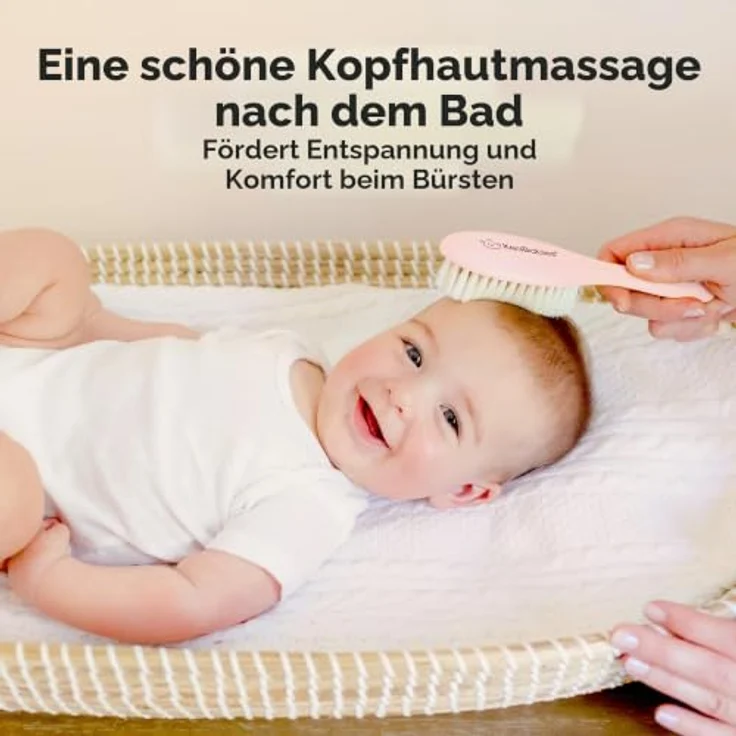 KeaBabies Baby Haarbürste Neugeborene, Holz Bürste mit weichen Ziegenhaaren, Milchschorf Pflege, Erstausstattung Babyzubehör (Blush, Oval) – Bild 5