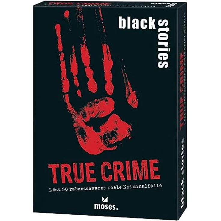 moses 90049 Black Stories True Crime-50 Rätsel Kartenspiel mit Spielvariante und Punktechips, White - Rätselspiel für Jugendliche und Erwachsene – Bild 1