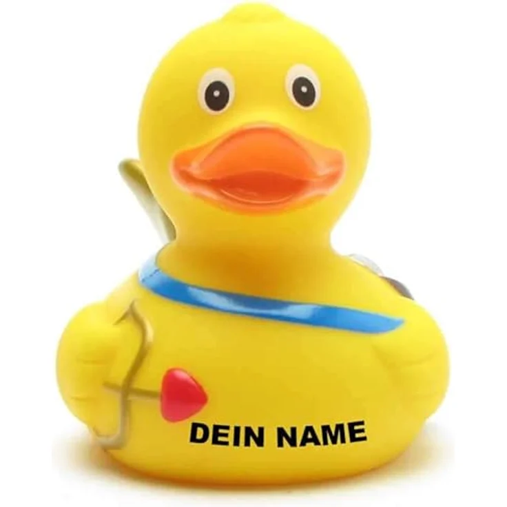 Duckshop Badeente - personalisierbar (Amor Ente) mit eigenem Wunschtext, 8 cm, aus Vinyl – Bild 1