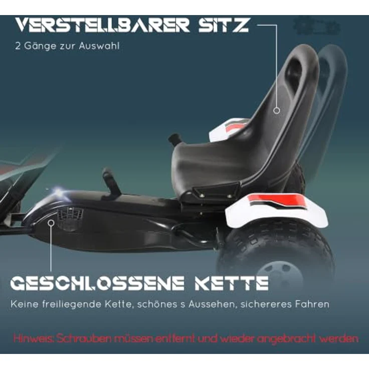 HOMCOM Kinder Go-Kart mit Handbremse weiß – Bild 3