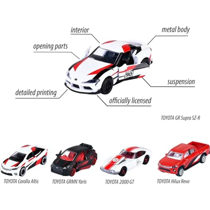 Majorette Toyota Racing 5 Pieces Giftpack, 5-teiliges Set aus Metallspielzeugautos mit Freilauf-Funktion, 7.5 cm, geeignet ab 3 Jahren – Bild 4