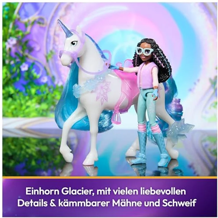 Spin Master Anziehpuppe Unicorn Academy - Layla & Einhorn Glacier, 12 cm große Figuren mit echter Mähne und 7 Gelenkpunkten – Bild 3