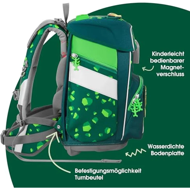 Step by Step Schulranzen-Set Space „Dino Targo“, 5-teilig, ergonomischer Tornister in grün mit Dino-Design, 20L, höhenverstellbar, mit Reflektoren und Hüftgurt für Jungen ab der 1. Klasse – Bild 3