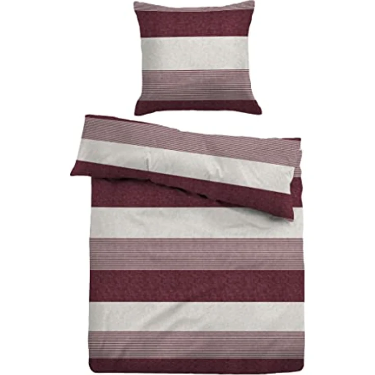TOM TAILOR 0849790/811/004 Bettwäsche Garnitur mit Kopfkissenbezug Melange-Flanell - Gradual Stripes 1x 155x220 cm + 1x 80x80 cm, Cherry red – Bild 1