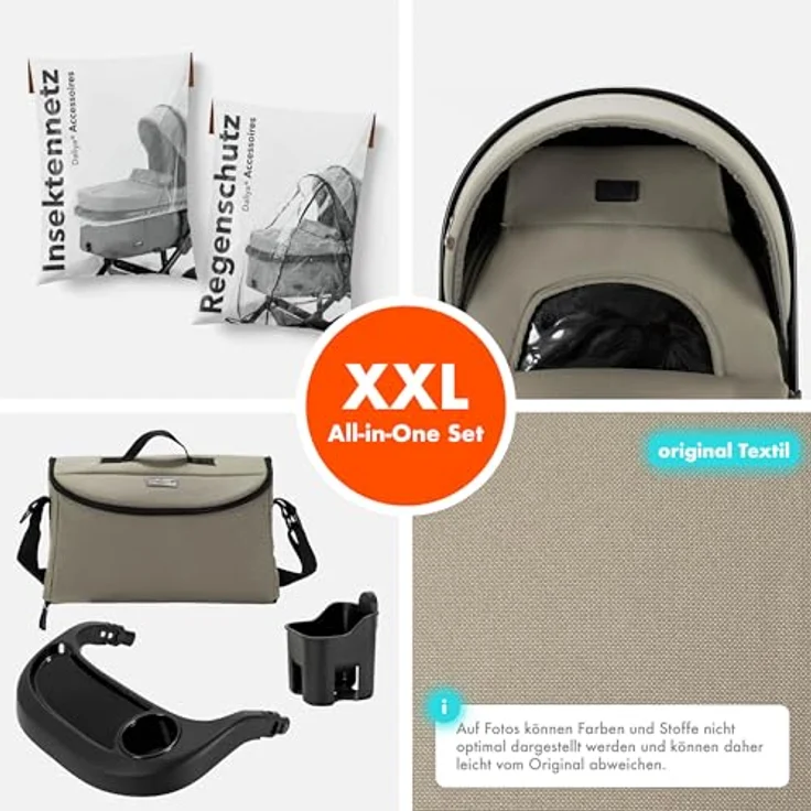 Daliya FLEXI-PRO M 2in1 Kombikinderwagen, klappbar, höhenverstellbar, mit Liegefunktion und großem Einkaufskorb, Beige – Bild 3