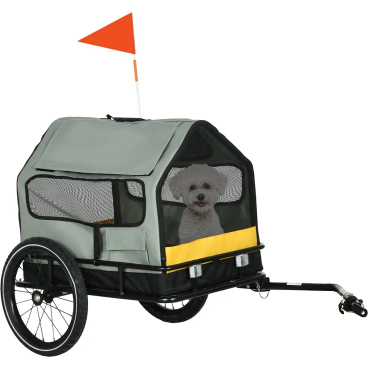 PawHut Fahrradhundeanhänger 3-in-1 Haustierhaus, Lastenanhänger für kleine Hunde bis 10 kg, Oxford, Grau
