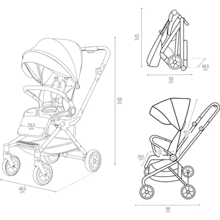 Momi Kinderwagen ADELLE, klappbarer Buggy mit 360°-Sitz und 5-Punkt-Sicherheitsgurt, Einkaufskorb, blau – Bild 3