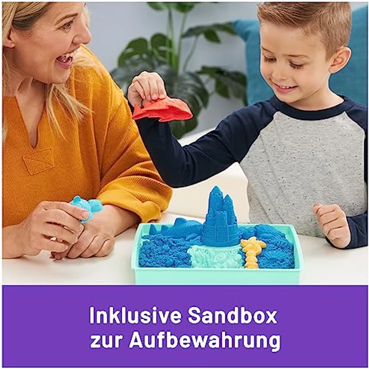 Kinetic Sand Sandbox Set Blau - mit 454 g original magischem kinetischem Sand aus Schweden, 1 Sandbox, 3 Förmchen, 1 Schaufel für kreatives Indoor-Sandspiel, für Kinder ab 3 Jahren – Bild 5