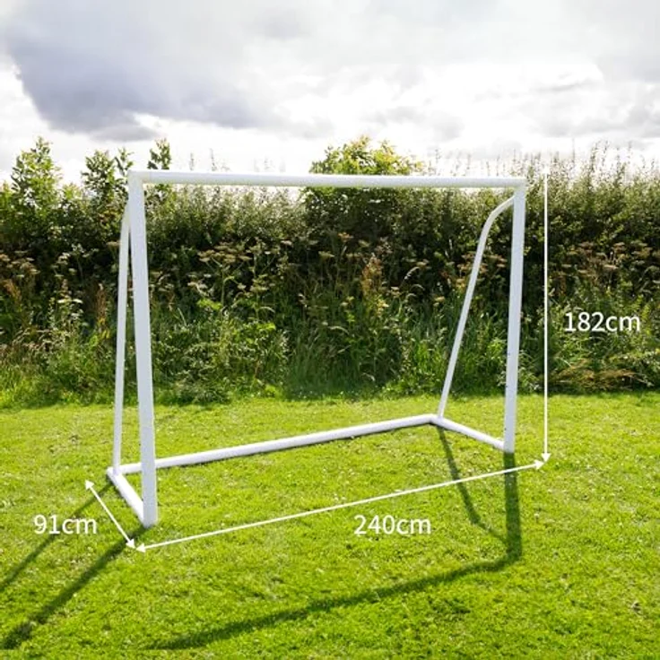 Monster Shop Fußballtor Goal Allwetter PVC Geknotetes Netz 2,4 x 1,8m Leicht zu tragen & aufzubauen Wasserfest mit Klicksystem & 5 Schusslöchern Torwand Trailer & Tasche, Blau – Bild 4