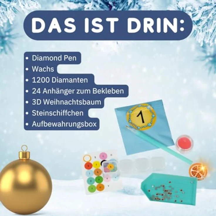 Frech Weihnachtszauber - Diamond-Painting-Adventskalender für 24 Baumanhänger, mit hochwertigen Glas-Diamanten – Bild 5