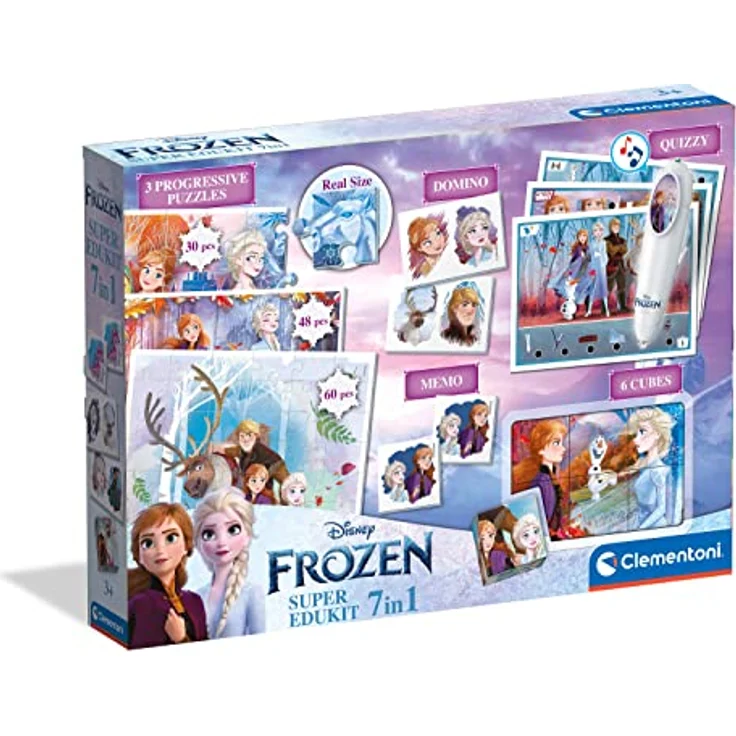 Clementoni Disney Die Eiskönigin 7-in-1 Set, Memory, 3 Puzzles, Domino, Quiz-Karten & Würfel – pädagogische Spiele für Kinder ab 3 Jahren, fördert Gedächtnis und logisches Denken – Bild 1