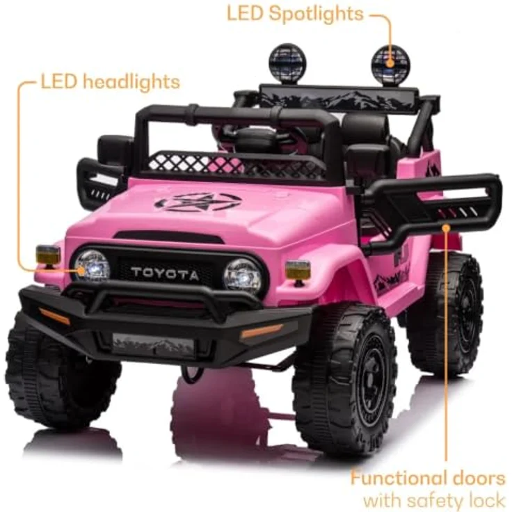 Toyota FJ Cruiser Elektrofahrzeug 12V, Kinderelektroauto mit Fernbedienung, für 1 bis 6 Jahre, rosa, MP3-Player, Sicherheitsgurt, 2 Motoren, max. 90 Minuten Fahrzeit – Bild 4