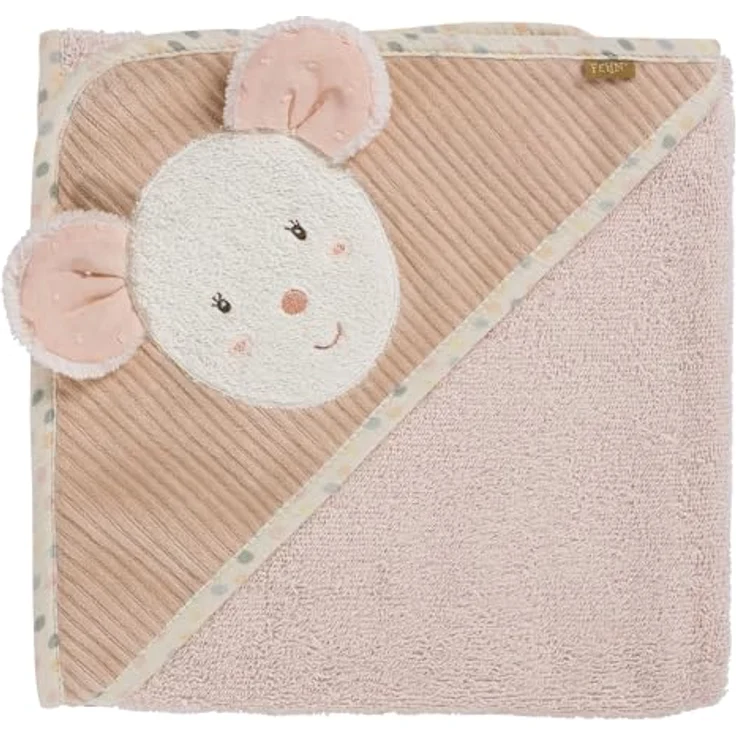 Fehn Kapuzenbadetuch Maus – Bade-Poncho aus Frottee mit Kapuze und Maus Motiv 80x80cm - saugstark & kuschelweich - in zartem Rose – Bild 1