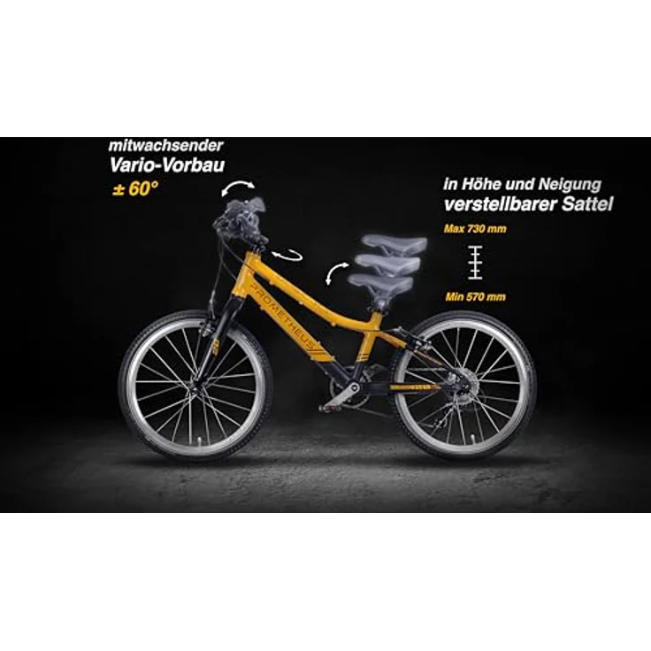 PROMETHEUS BICYCLES PRO Kinderfahrrad 20 Zoll Jungen Mädchen | 7-Gang Schaltung, leichter Aluminiumrahmen, Schwarz Matt Orange – Bild 5