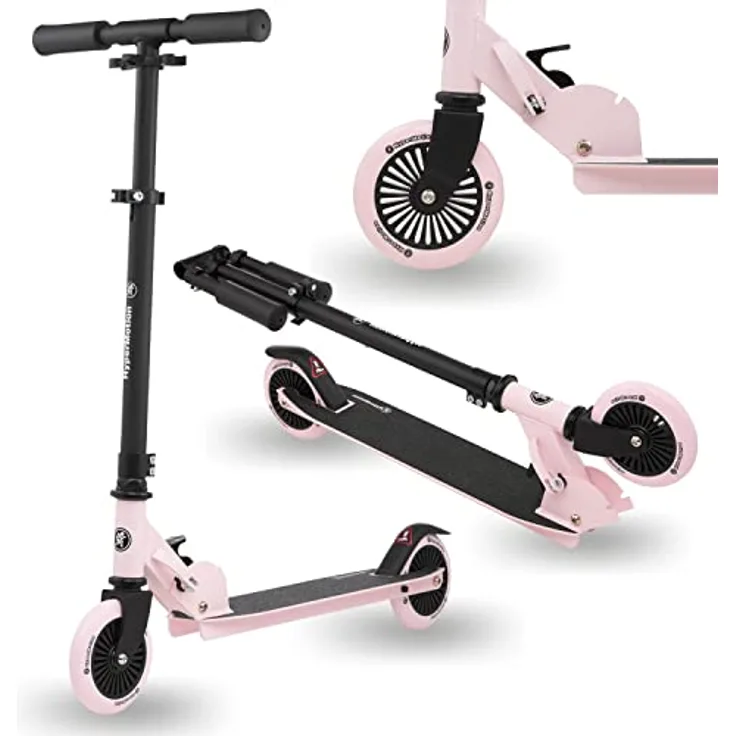 HyperMotion Willy Kinder-Zweirad-Scooter – faltbar, höhenverstellbar, Polyurethan-Räder, rosa