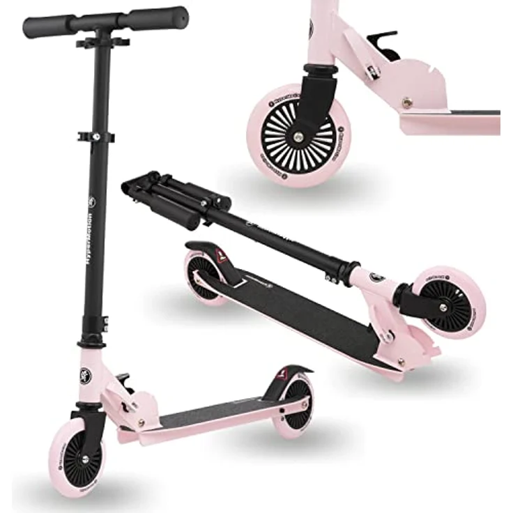 HyperMotion Willy Kinder-Zweirad-Scooter – faltbar, höhenverstellbar, Polyurethan-Räder, rosa – Bild 1