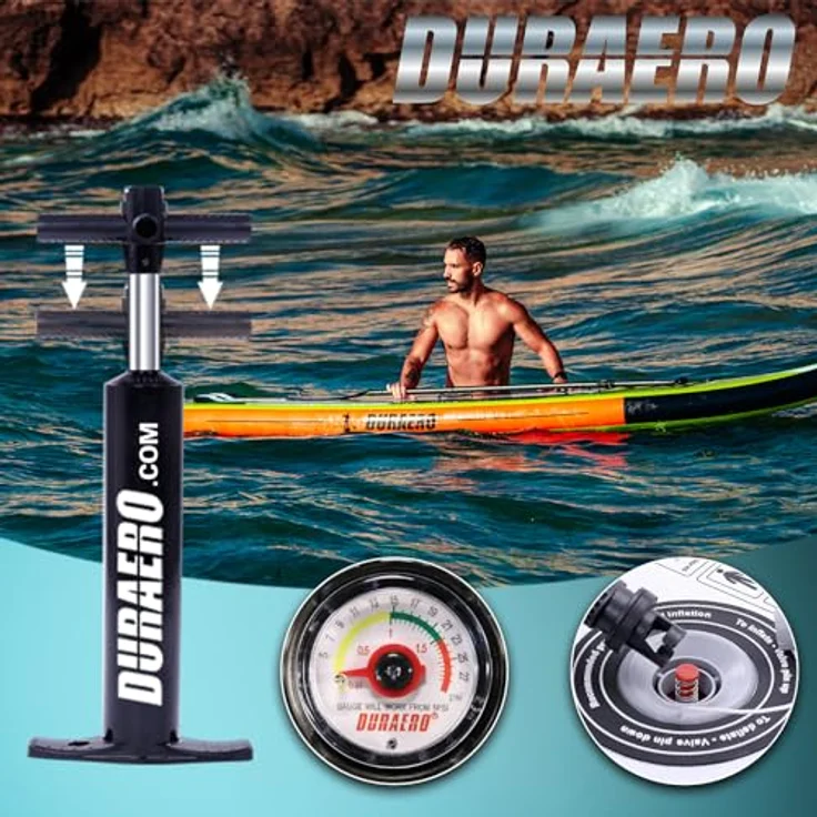 DURAERO Inflatable SUP-Board Stand up Paddling Board, 330x76x15cm, Action-Cam Halterung, bis 150kg, blaues Design – Bild 7