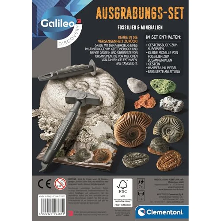 Clementoni Galileo DISCOVERY Ausgrabungs-Set für Fossilien & Mineralien, wissenschaftlicher Experimentierkasten – Bild 3