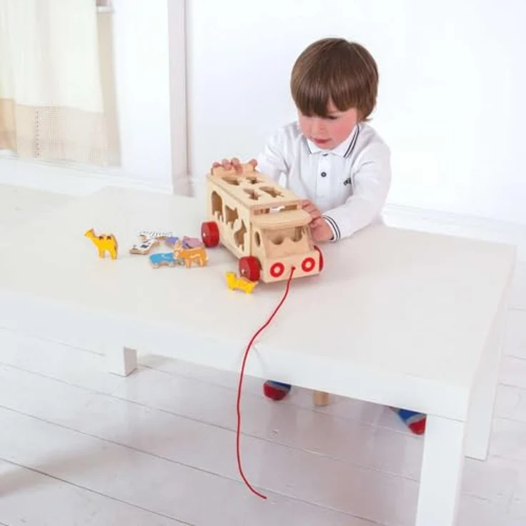 Bigjigs Wooden Shape Box Truck, Holzspielzeug mit 10 Tierlöchern und Ziehcord, für Kinder ab 18 Monaten – Bild 4